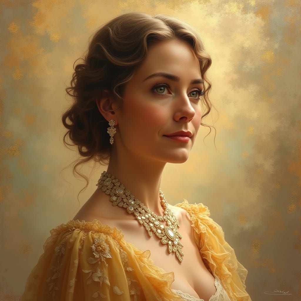 Elegantly Dressed Woman in Golden Light, Wise and Kind