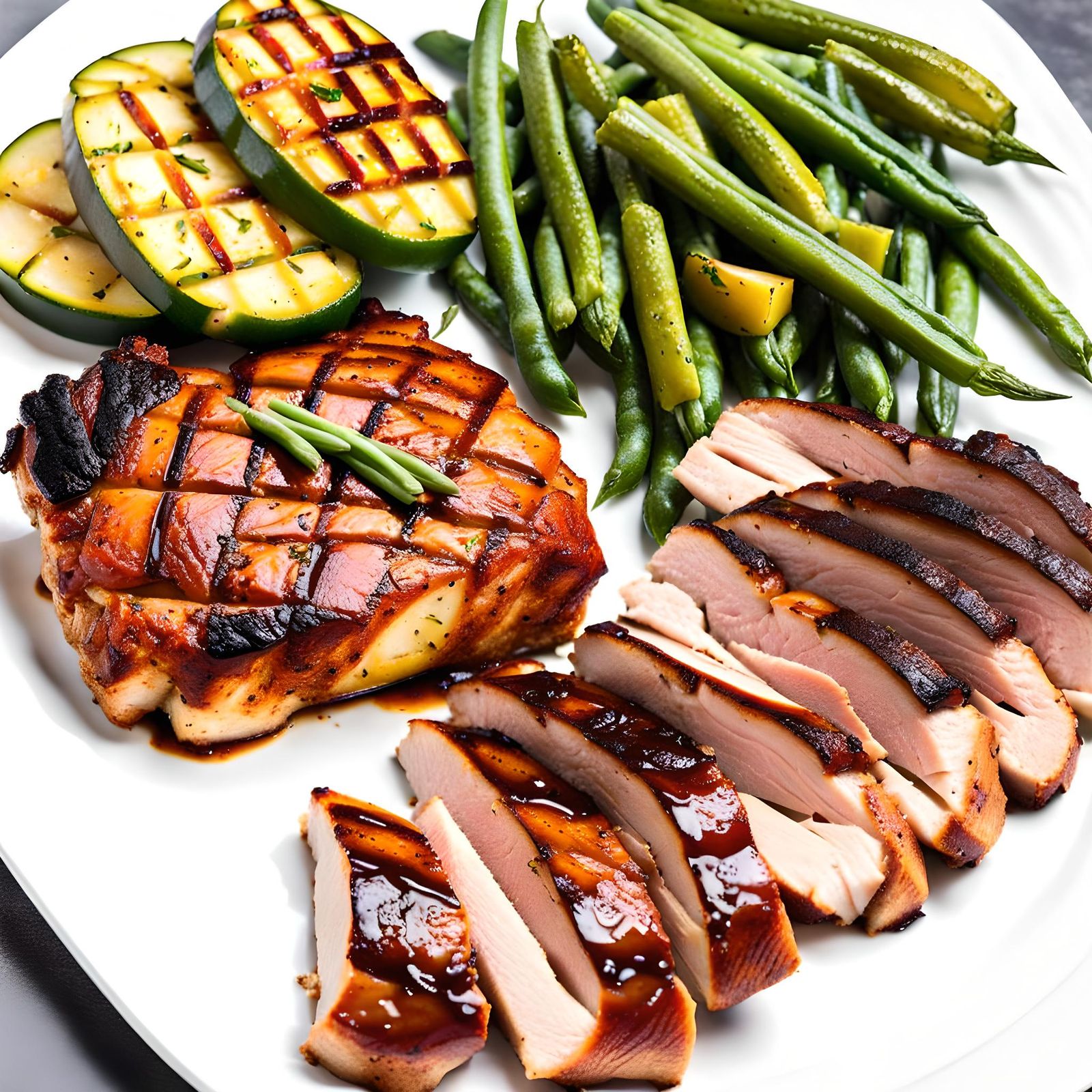 Barbecue Chicken with Roast Beef and Vegetables