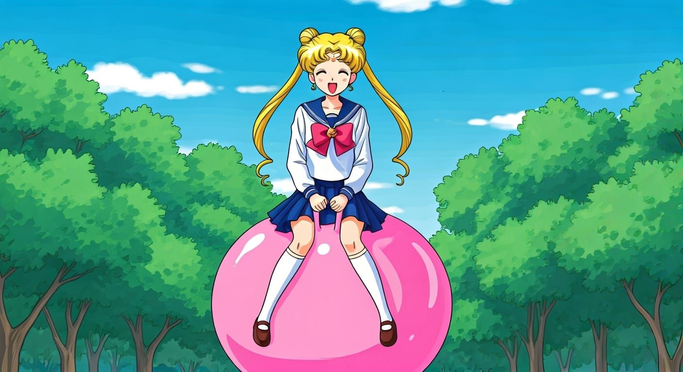 Usagi Tsukino Bouncing on Hopper Ball in Sailor Moon Style