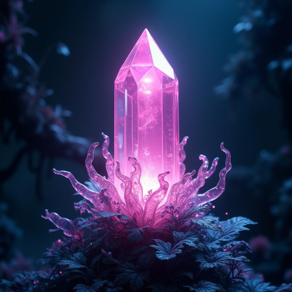 Iridescent Pink Crystal in Detailed Fantasy Style