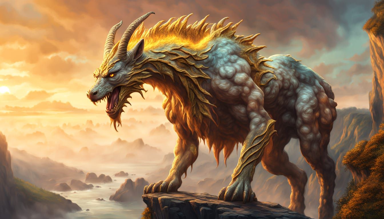 Mythical Creature on Cliff at Golden Hour