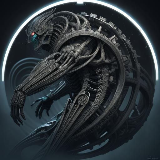 Surreal Biomechanical Spaceship Eats the Moon