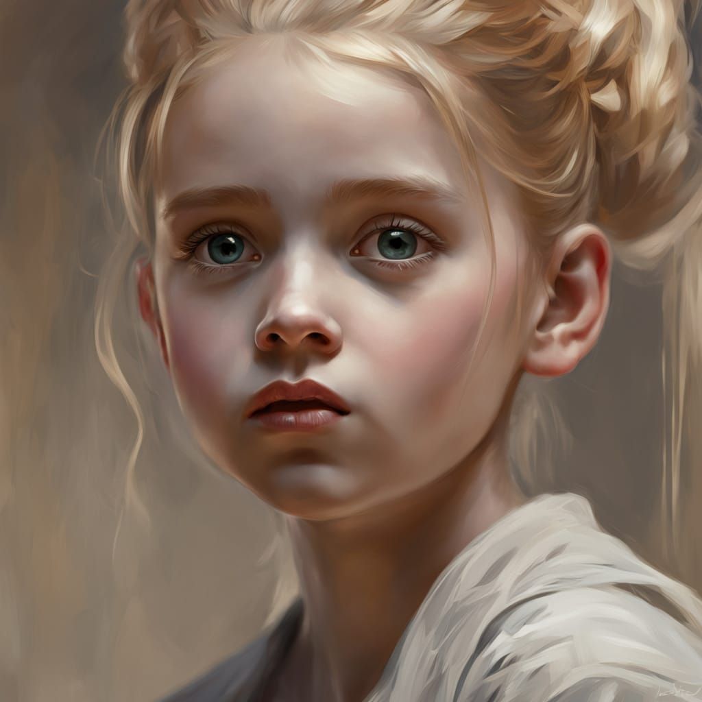Hyperrealistic Oil Painting of a Young Girl Contemplating