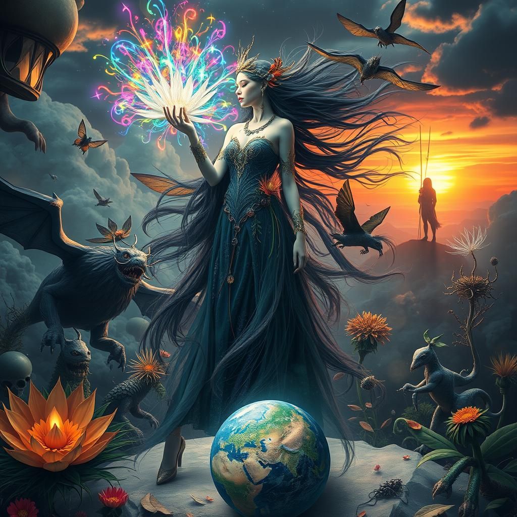 Surreal Gaia Scene with Mythological Creatures