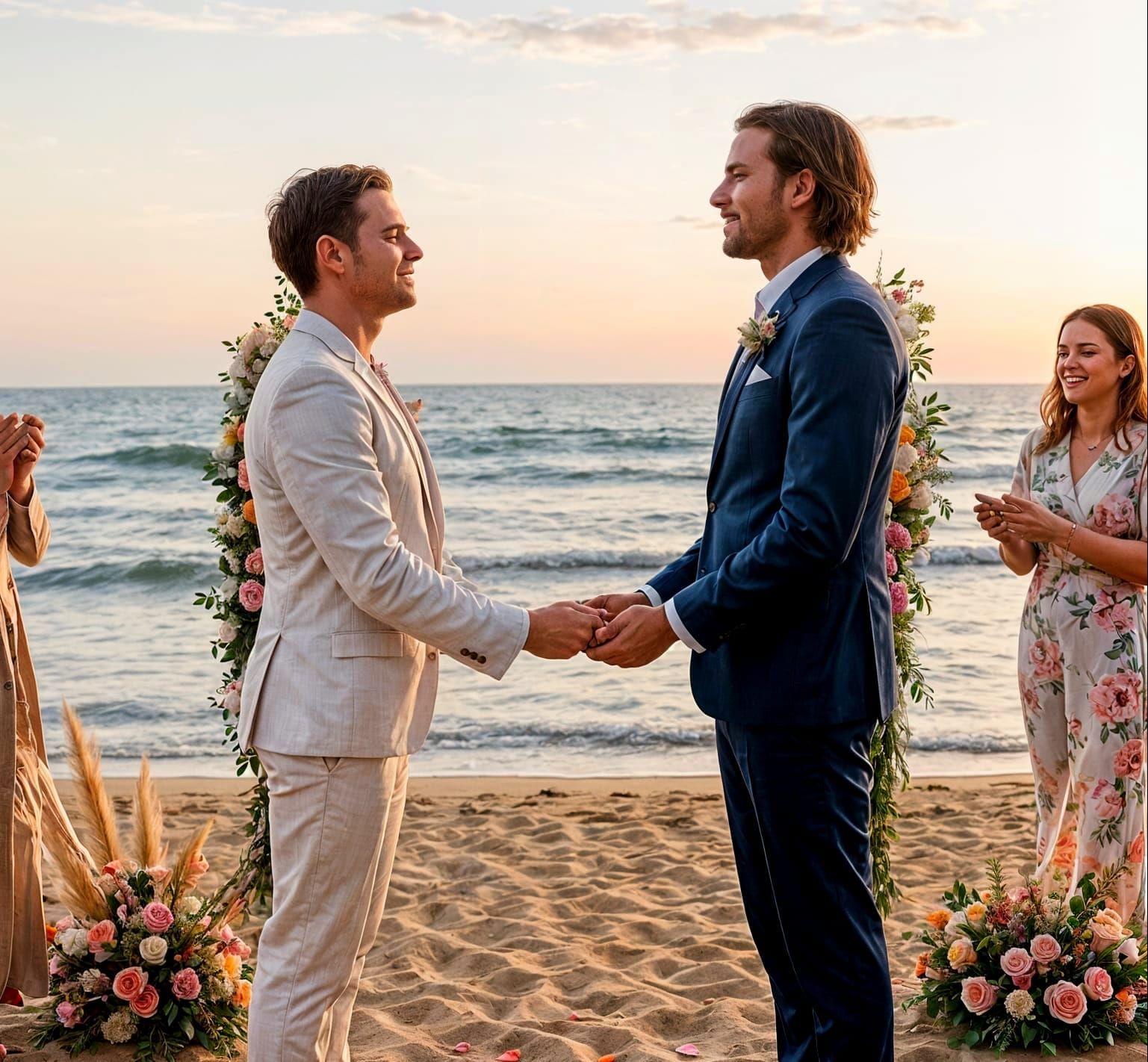 Gay Couple's Beach Wedding at Sunset