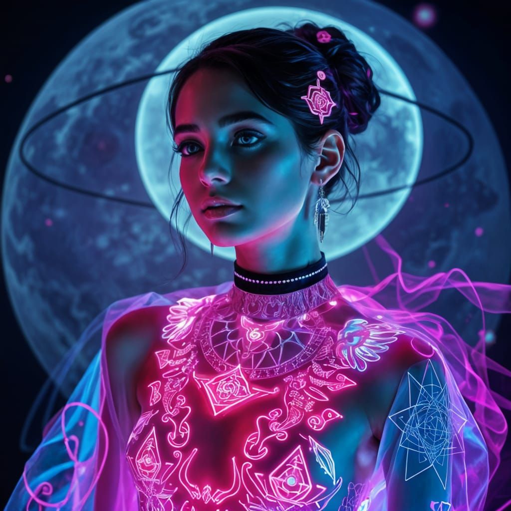 Glowing High Fashion Icon in 2625 AD Futuristic Dreamscape