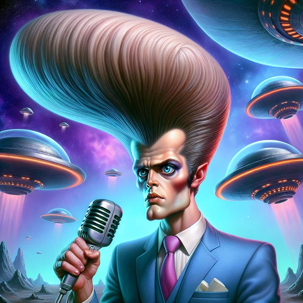 Handsome Alien News Reporter in Cosmic Setting