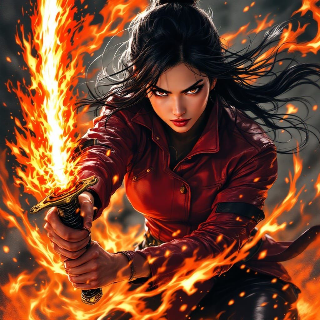Swordswoman Ignites the Night in Anime-Inspired Flames