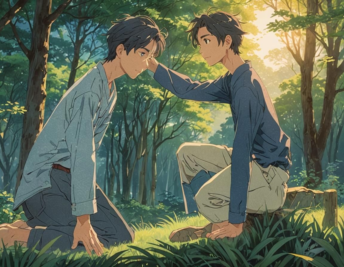 Serene Embrace: Anime-Style Art in Nature