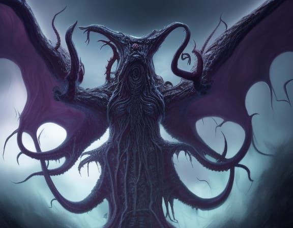 Cthulhu: Hyperrealistic Horror in a Misty Landscape