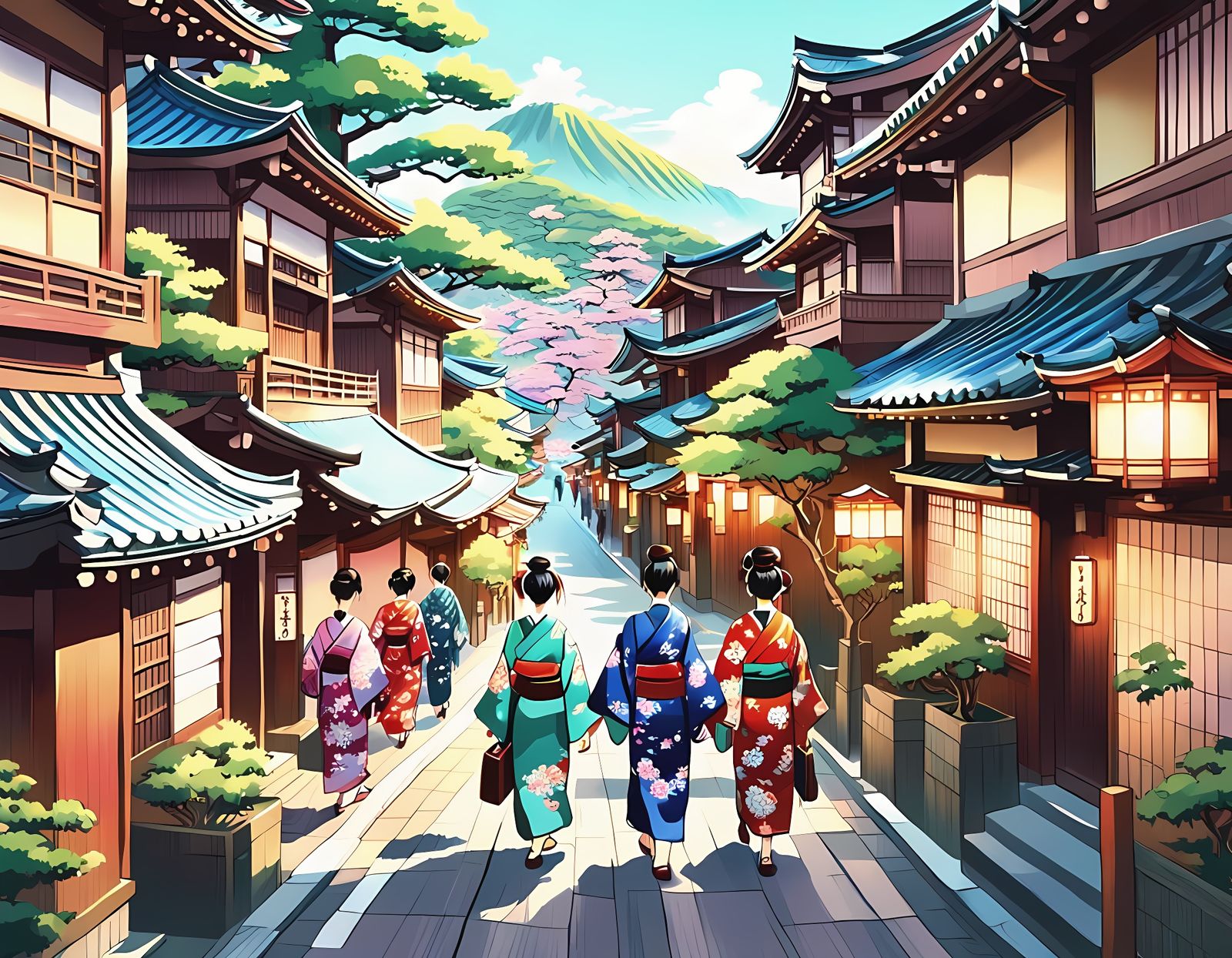 Lively Azuchi-Momoyama Street Scene in Digital Painting