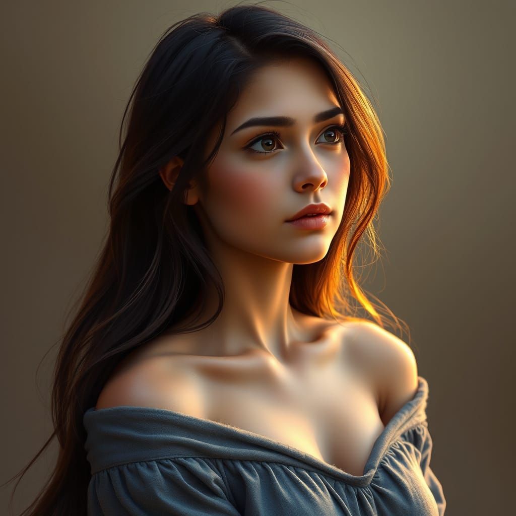 Contemplative Woman Portrait in Ultra-Realistic Digital Pain...