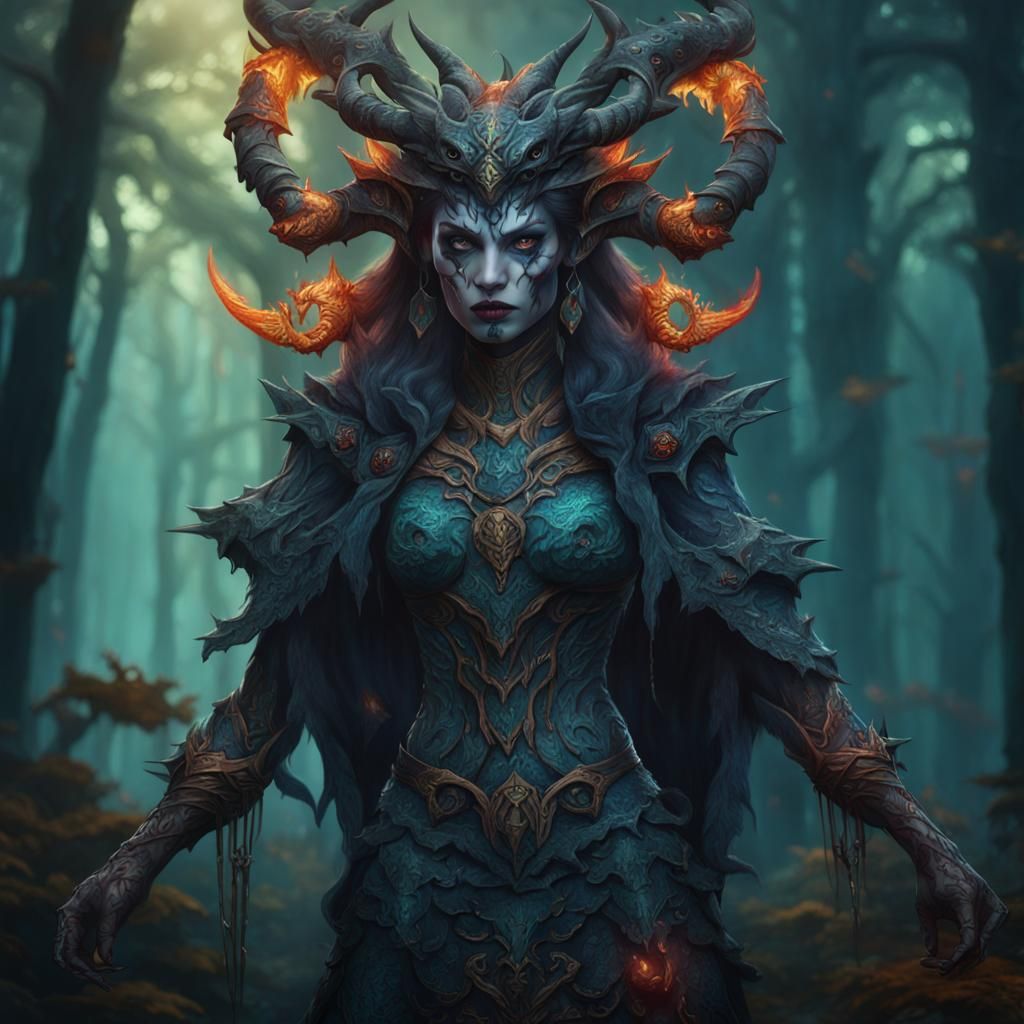 Forest Demon with Sleeve Tattoos: Detailed Matte Painting