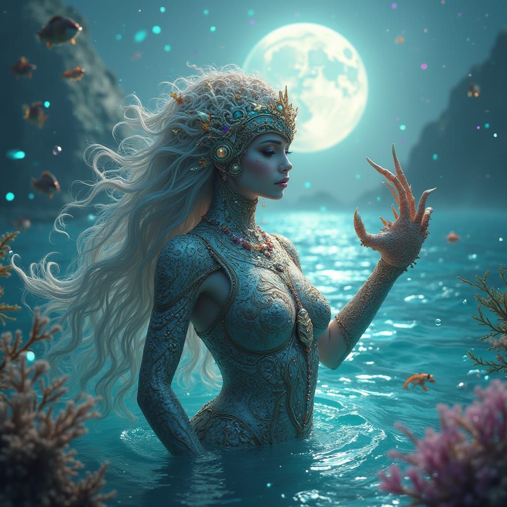 Majestic Cancer Zodiac Sign in Human Form, Glowing Under the...