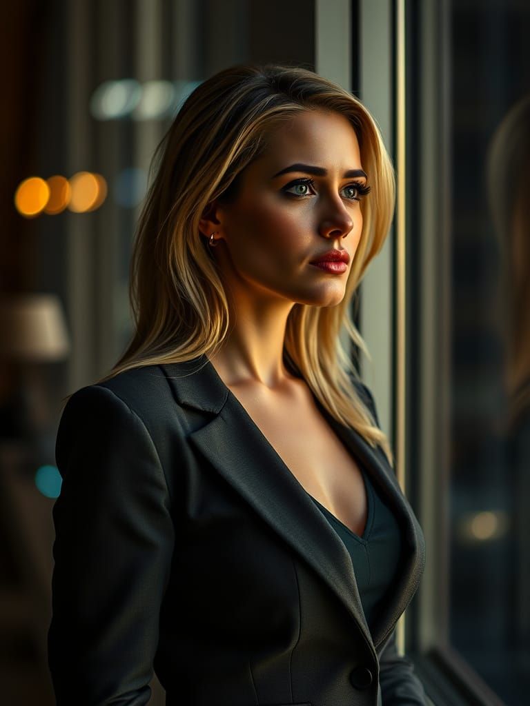 Emotional Portrait of a Woman Gazing at Night