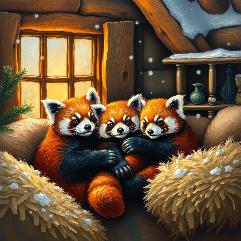 Cozy Winter Wonderland with Red Pandas