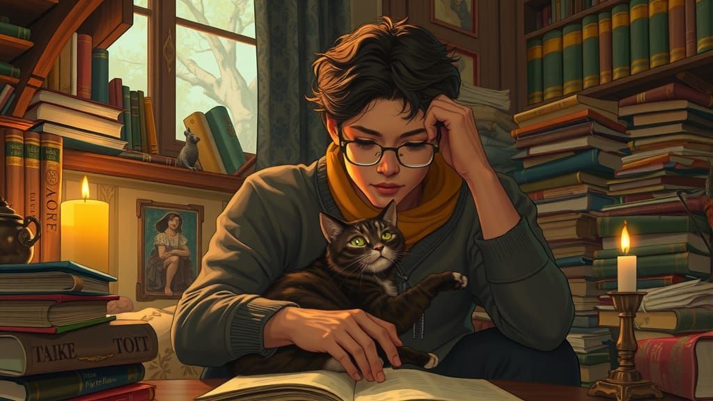 Cozy Room: Person Petting Cat in Magical Realism