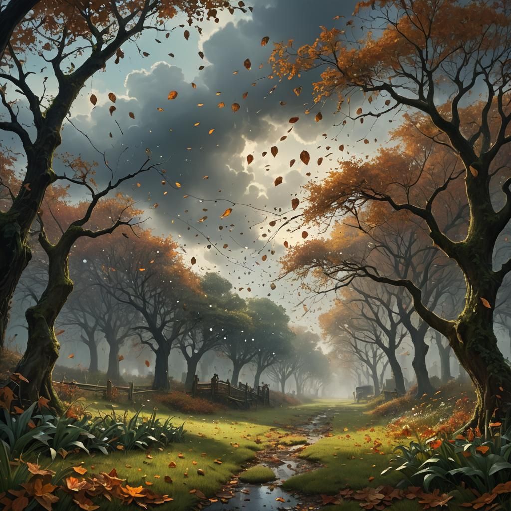 Fantastical Leaves Rustle in Matte Painting Style