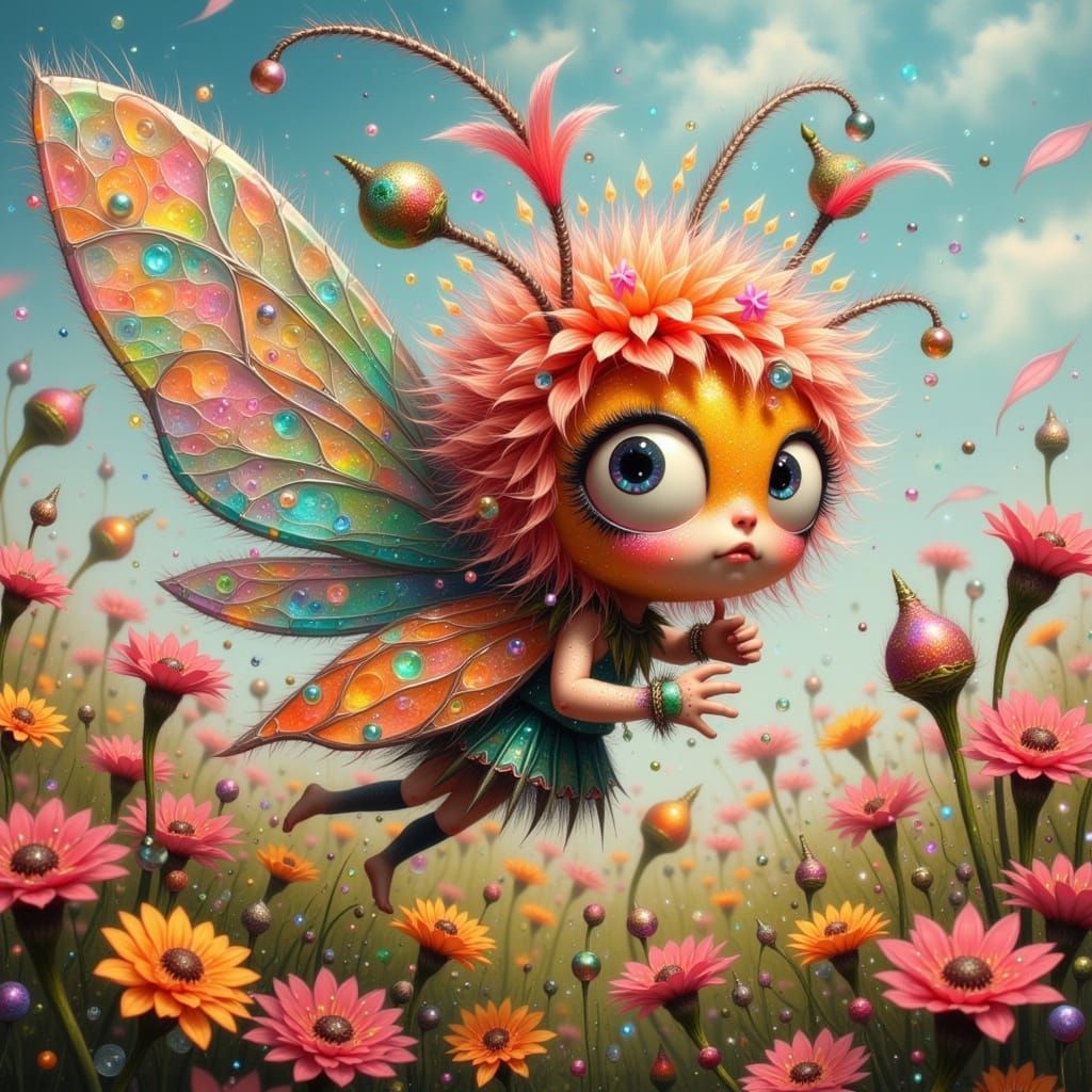 Enchanting Crystal Fae Soars Through Whimsical Meadow