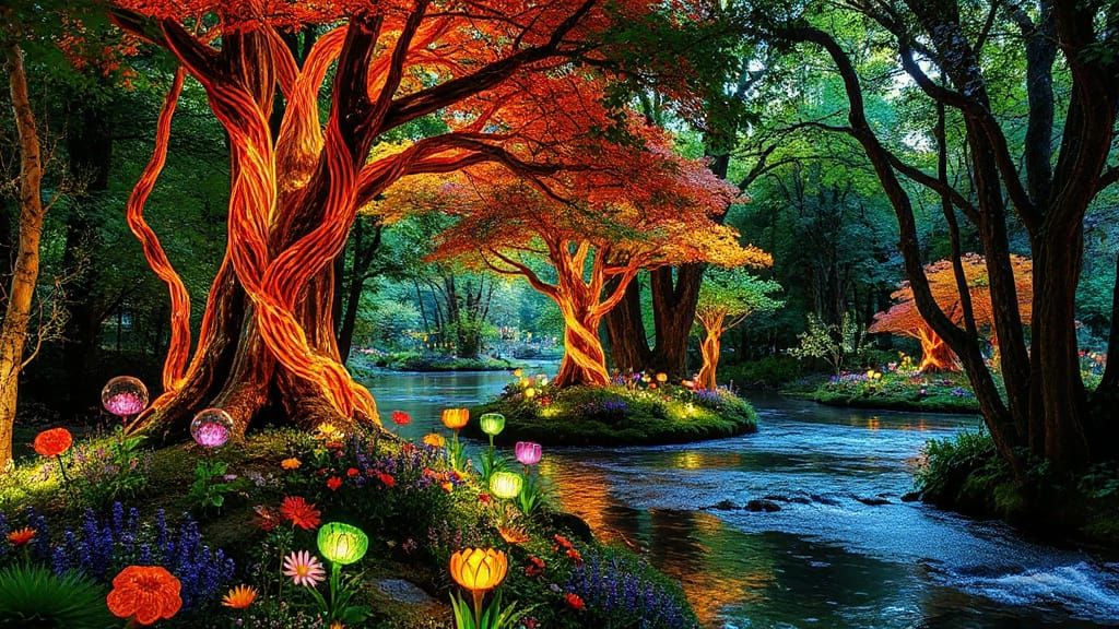 Luminous Forest with Fibre Optic Glass Trees