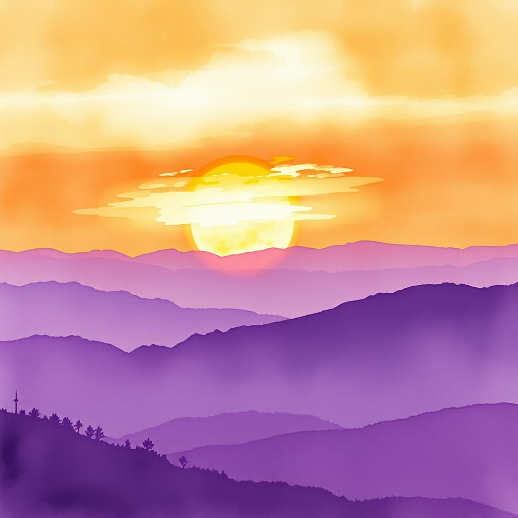 Impressionistic Masterpiece of Purple and Orange Sunset