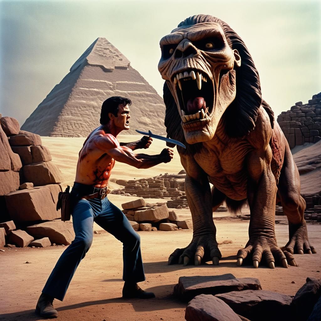 Ash Williams Battles Caveman at Sphinx: Photorealistic Film ...