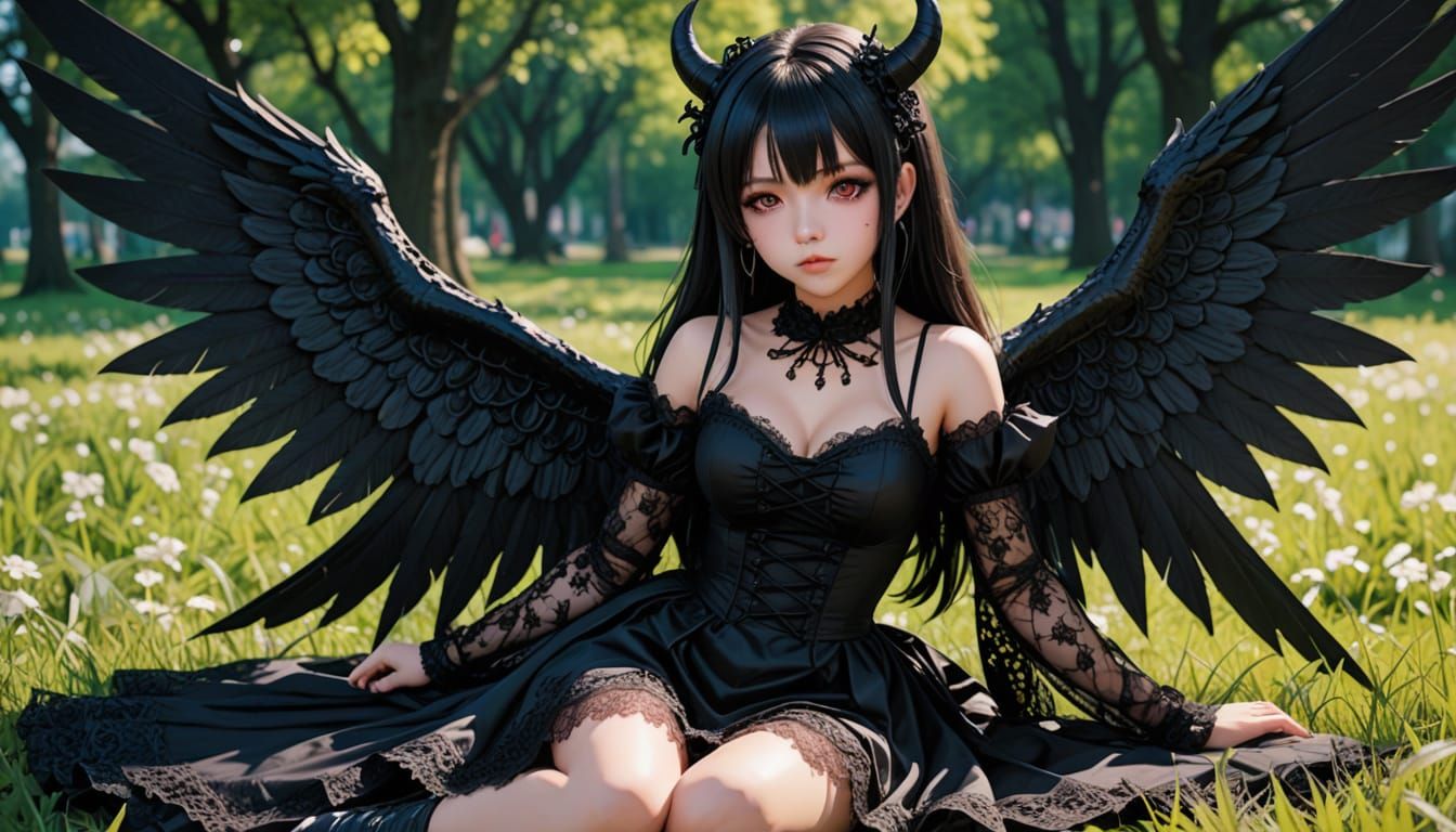 Dominican Winged Demon Girl in Anime Style