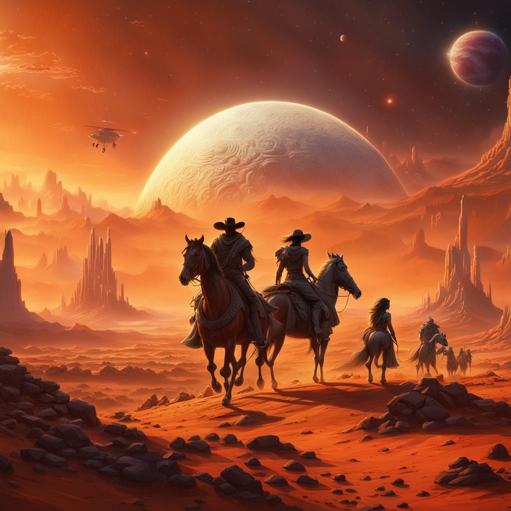 Cowboy, Snow White, and Apache on Alien World