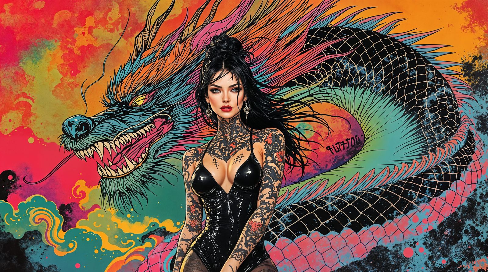 Surreal Warrior Goddess in Risograph Style