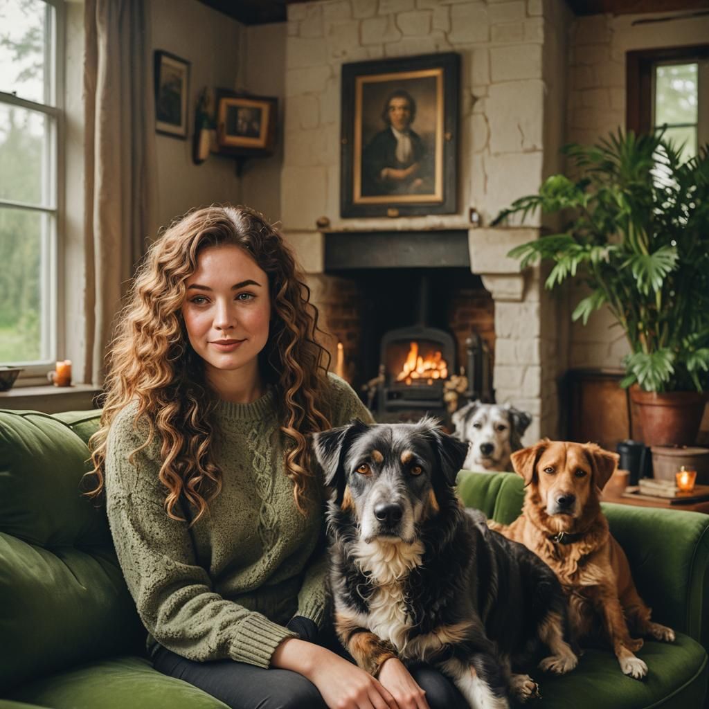 Intimate Portrait of Woman with Dogs on Couch