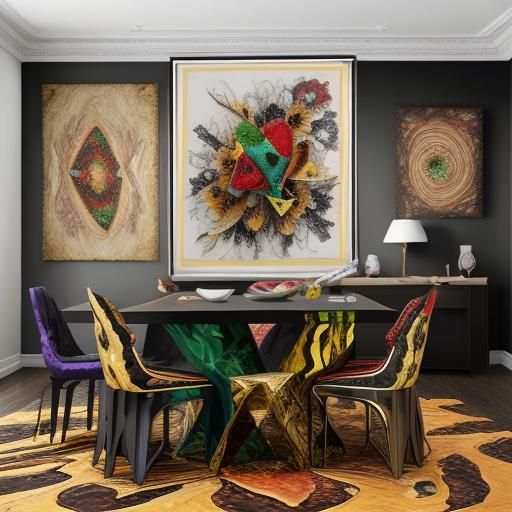 Eclectic Dining Room with Art Deco Chair and Marble Table