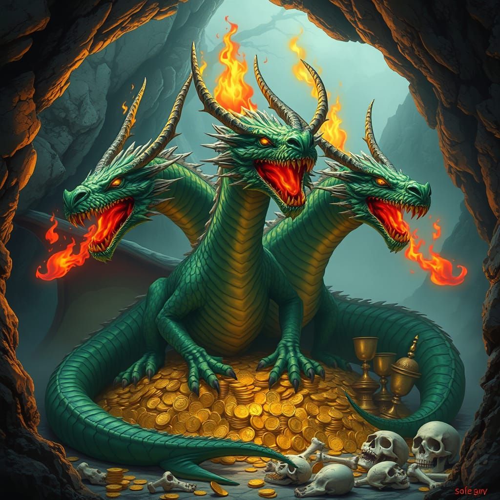 Three-Headed Dragon Lair in Misty Mountains