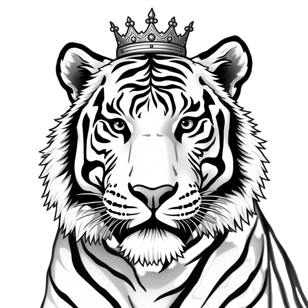 Regal Black and White Tiger in Crowned Portrait