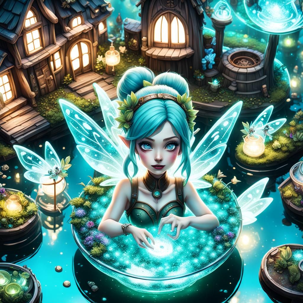 Fairies and Grogu in Fairy Village with Tron Lighting