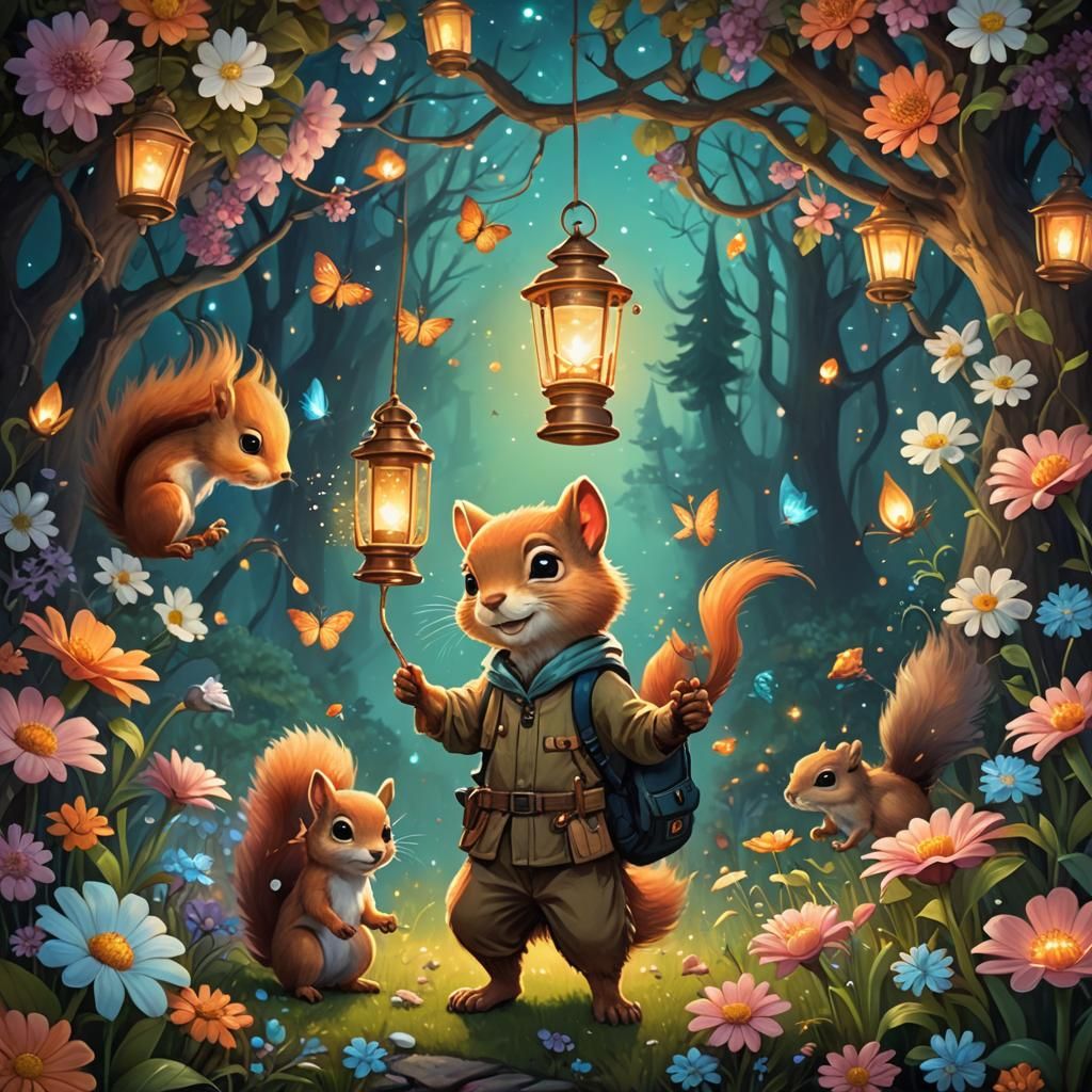 Boy with Squirrel Tail in Acrylic Oil Painting