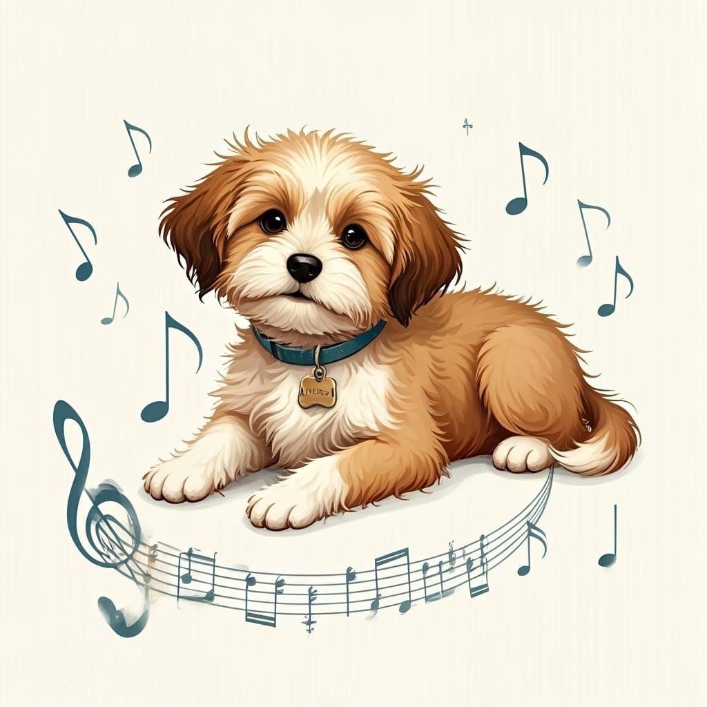 Dog Musician in Beatrix Potter Watercolor Style