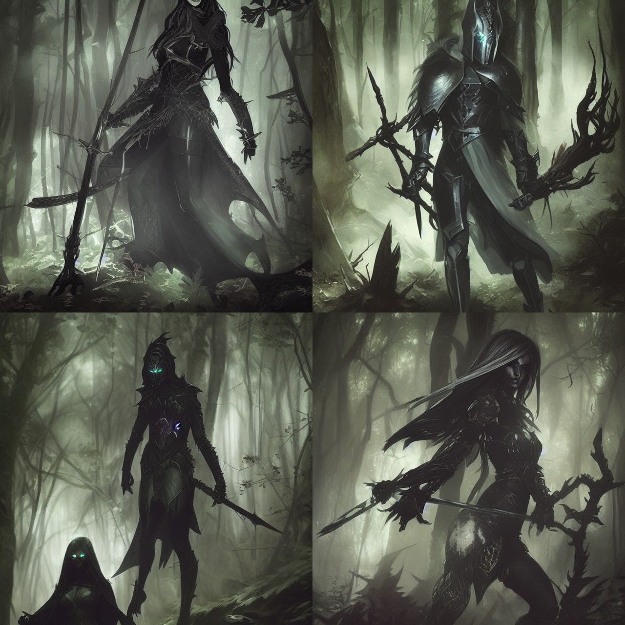 Dark Gothic Shadow Elf Warrior in Forest