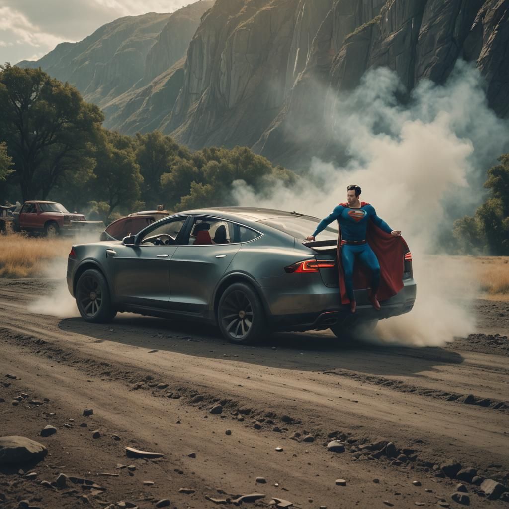 Cinematic Tesla Superman Live-Action Film Still