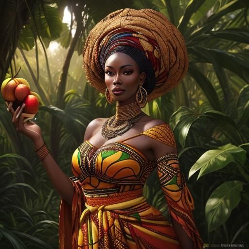 African Woman Picking Fruit: Hyperrealistic Concept Art