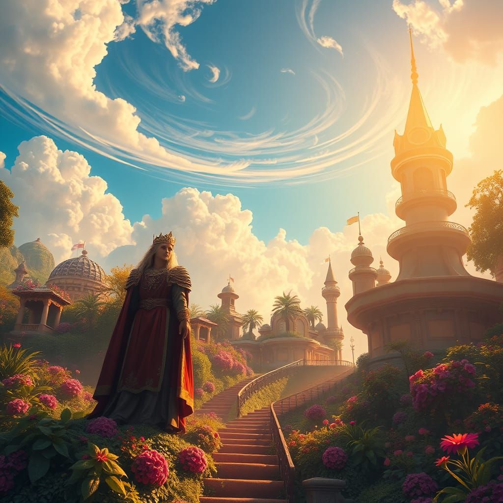 Regal Figure in Dreamlike Realm: Fantasy Concept Art