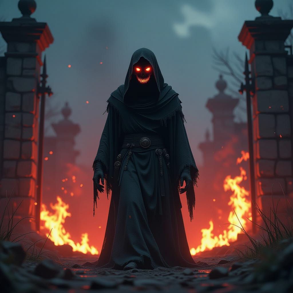 Ghoul Guarding Hell's Gates in Dark Fantasy Style