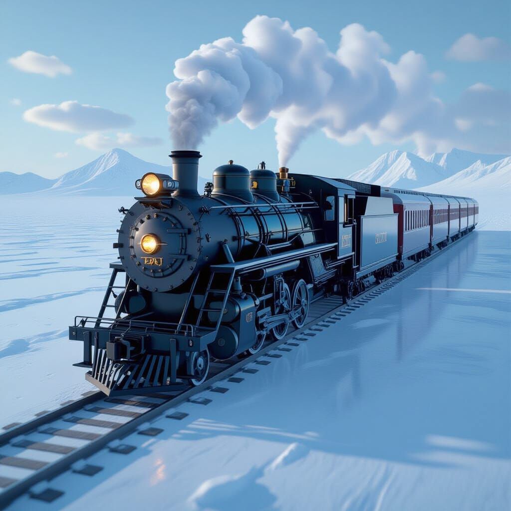 Futuristic Polar Express on Icy Lake in 8K