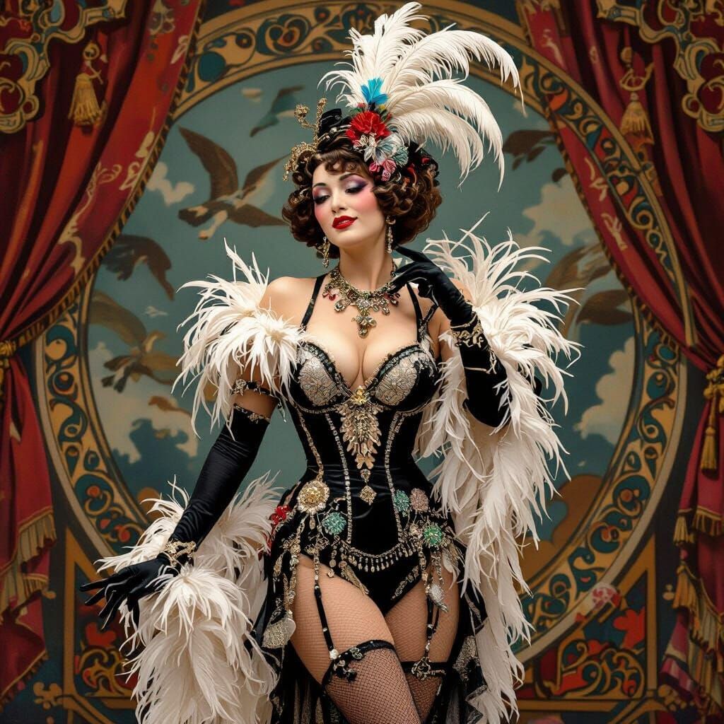 Burlesque Dancer in Art Nouveau Style