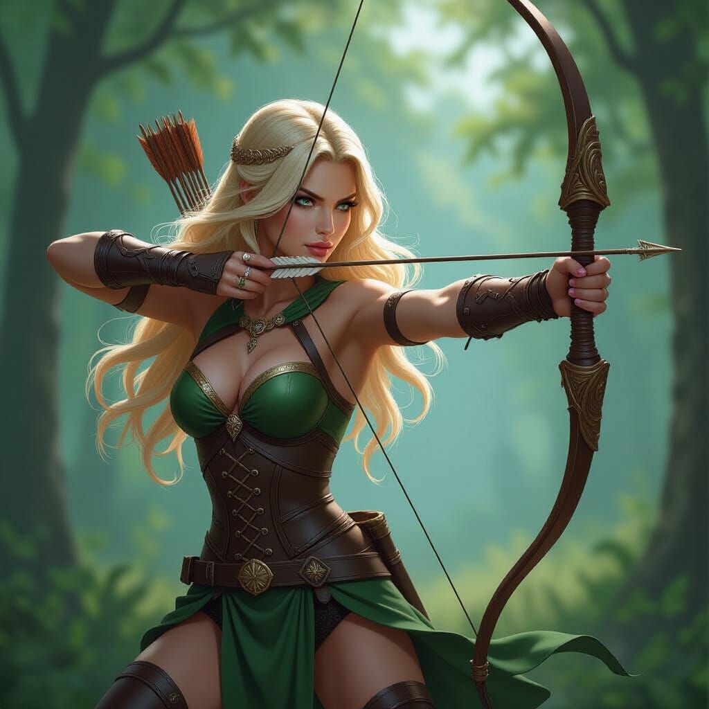 Diana the Huntress in Forest Clearing, Fantasy Concept Art