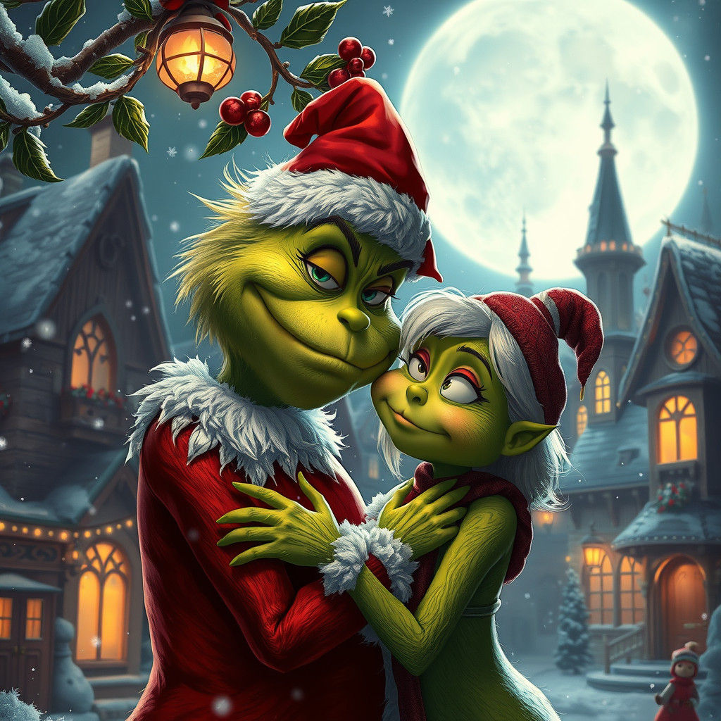 Grinch and Cindy Lou Embrace in Whoville