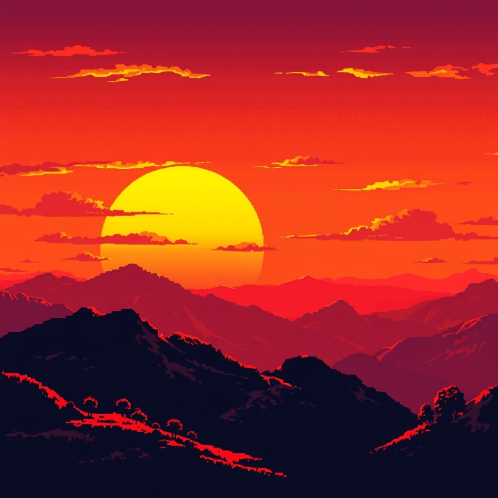 Simultaneous Sunrise Sunset in 8-bit Pixel Art