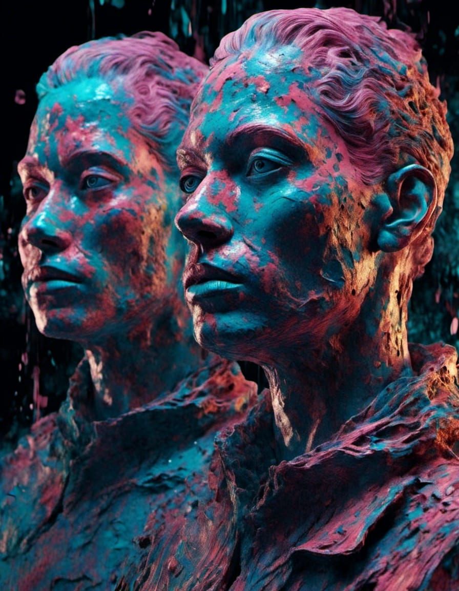 Surreal Nightmare: Distorted Faces and Flickering Screens