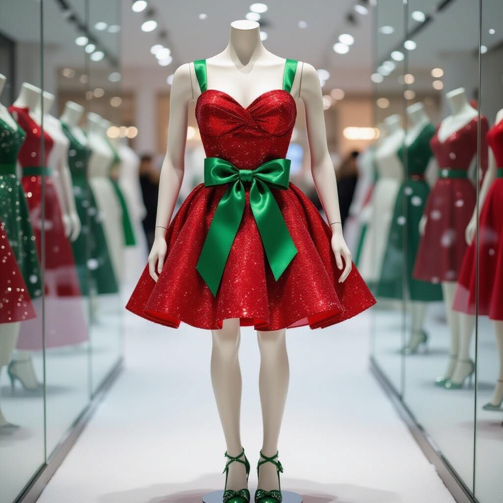 Festive Mannequin in Red Christmas Dress