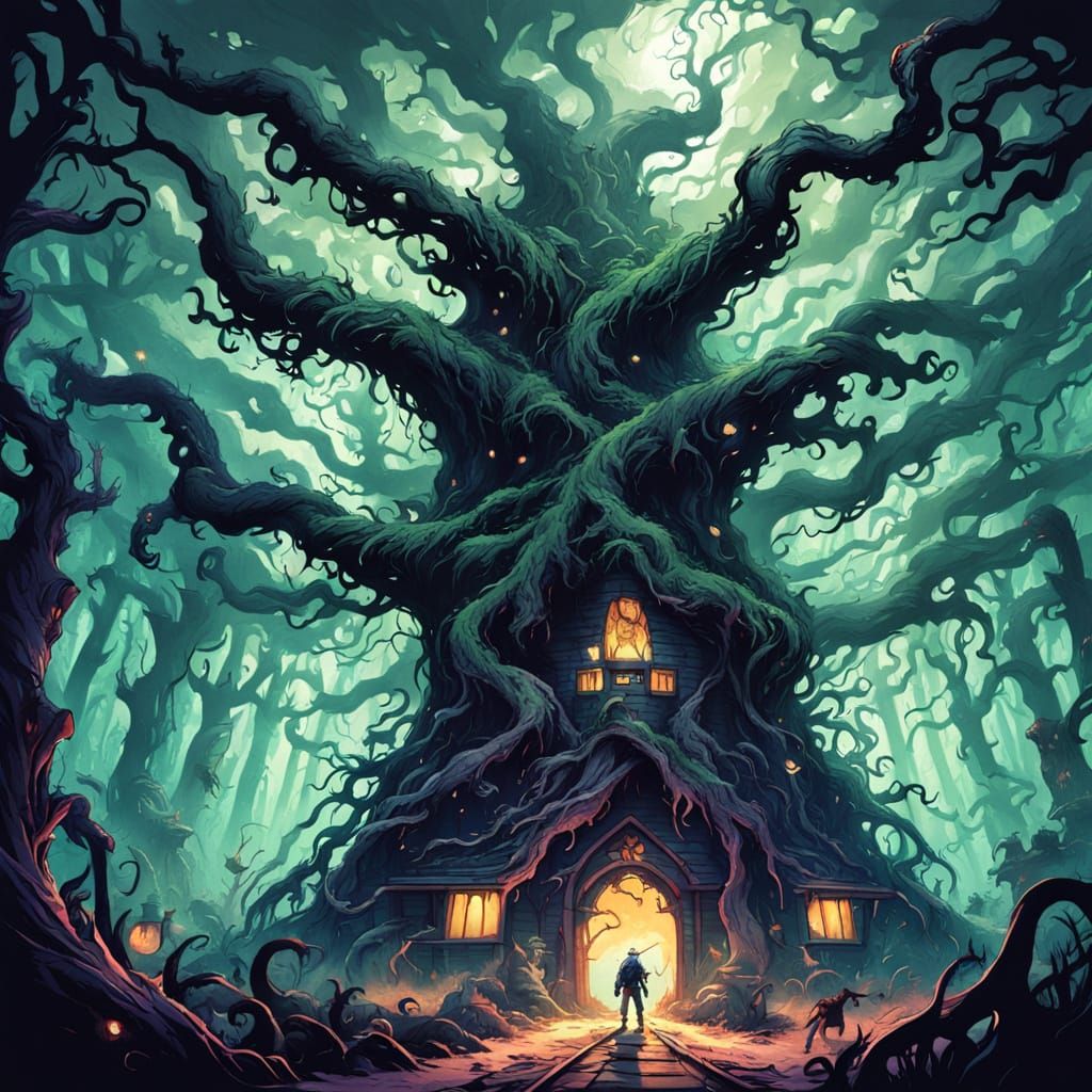 Surreal Eldritch Forest at Dusk