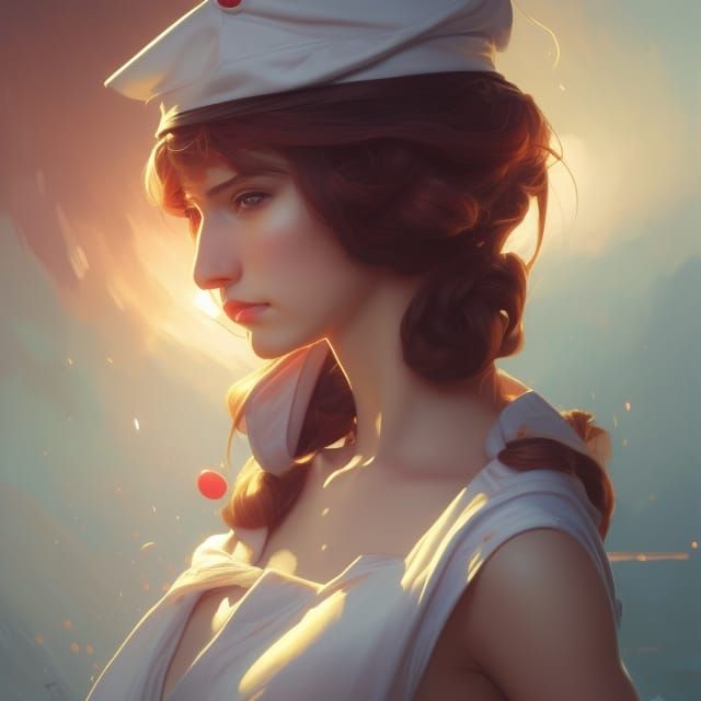 Detailed Sailor Woman Portrait in Art Nouveau Style